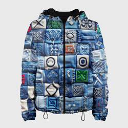 Куртка с капюшоном женская Геймерский пиксельный пэчворк, цвет: 3D-черный