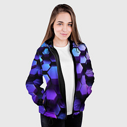 Куртка с капюшоном женская Абстрактные трехмерные фиолетовые гексагоны, цвет: 3D-черный — фото 2