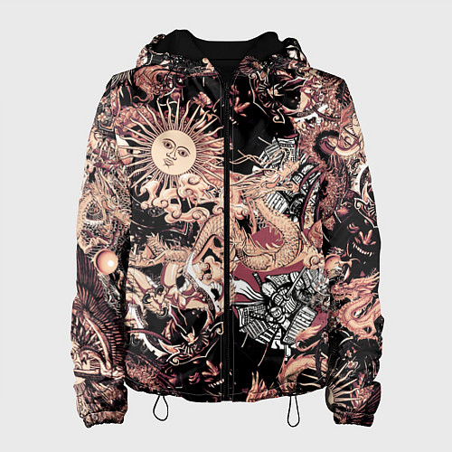 Женская куртка Драконы самурай и феникс / 3D-Черный – фото 1