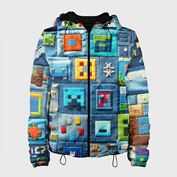 Куртка с капюшоном женская Minecraft на пэчворк дениме, цвет: 3D-черный