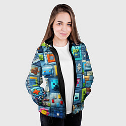 Куртка с капюшоном женская Minecraft на пэчворк дениме, цвет: 3D-черный — фото 2