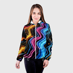Куртка с капюшоном женская Неоновые полосы - нейроарт, цвет: 3D-белый — фото 2