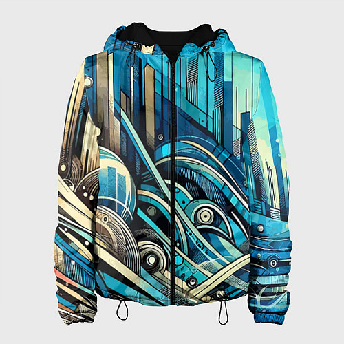 Женская куртка Абстрактный урбанистический пейзаж - нейроарт / 3D-Черный – фото 1
