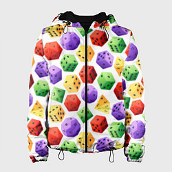 Куртка с капюшоном женская Игровые разноцветные кости паттерн, цвет: 3D-черный