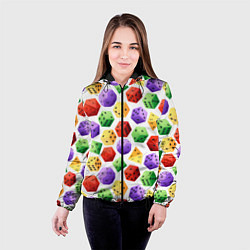 Куртка с капюшоном женская Игровые разноцветные кости паттерн, цвет: 3D-черный — фото 2
