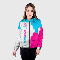 Куртка с капюшоном женская Stumble Guys neon gradient style по-вертикали, цвет: 3D-черный — фото 2