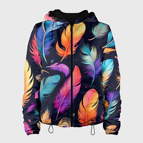 Женская куртка Разноцветные переливающиеся перья / 3D-Черный – фото 1