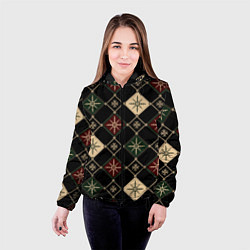 Куртка с капюшоном женская Паттерн из снежинок на темном фоне, цвет: 3D-черный — фото 2