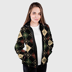 Куртка с капюшоном женская Паттерн из снежинок на темном фоне, цвет: 3D-черный — фото 2