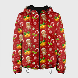 Куртка с капюшоном женская Новогодний паттерн пряня, цвет: 3D-черный