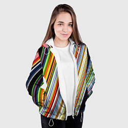 Куртка с капюшоном женская Разноцветные полосы абстракция, цвет: 3D-белый — фото 2