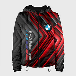 Куртка с капюшоном женская BMW geometry stripes red, цвет: 3D-черный