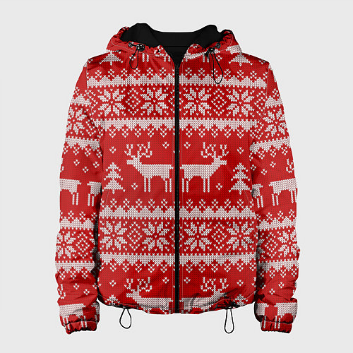 Женская куртка Вязаный зимний узор с оленями / 3D-Черный – фото 1