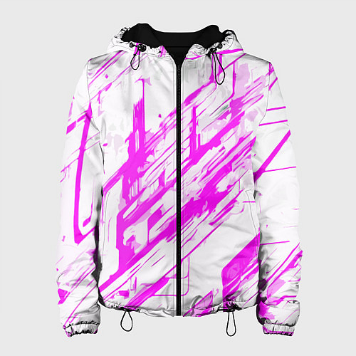 Женская куртка Розовые полосы на белом фоне / 3D-Черный – фото 1