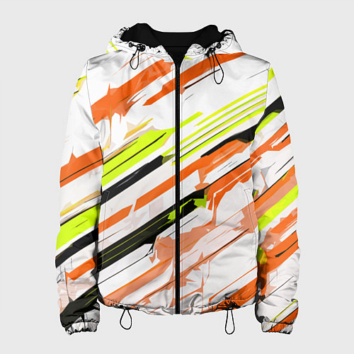 Женская куртка Оранжево-жёлто-чёрные полосы на белом фоне / 3D-Черный – фото 1