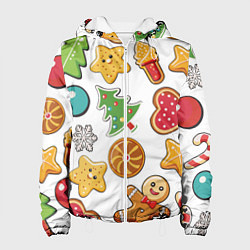 Куртка с капюшоном женская Новогодние сладости, цвет: 3D-белый