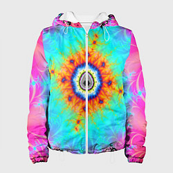 Куртка с капюшоном женская Неоновый фрактальный узор психоделика, цвет: 3D-белый