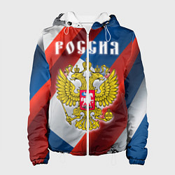 Куртка с капюшоном женская Цвета флага России, паттерн, цвет: 3D-белый