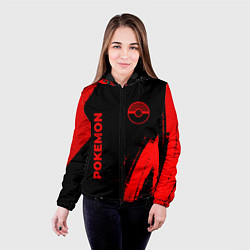 Куртка с капюшоном женская Pokemon - red gradient вертикально, цвет: 3D-черный — фото 2