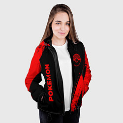 Куртка с капюшоном женская Pokemon - red gradient вертикально, цвет: 3D-черный — фото 2