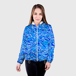 Куртка с капюшоном женская Голубые плитки на синем фоне, цвет: 3D-белый — фото 2