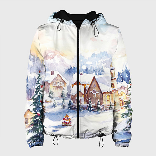 Женская куртка Новогодний снежный город / 3D-Черный – фото 1