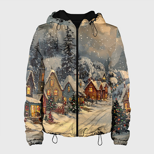 Женская куртка Новогодние зимние домики / 3D-Черный – фото 1