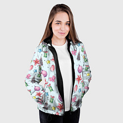 Куртка с капюшоном женская Новогодний фон, цвет: 3D-черный — фото 2