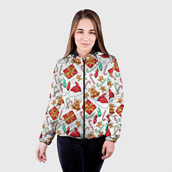 Куртка с капюшоном женская Новогодний паттерн 2025, цвет: 3D-черный — фото 2