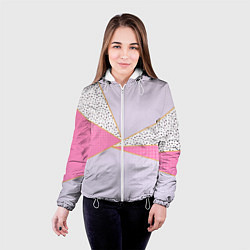 Куртка с капюшоном женская Геометрическая абстракция с треугольниками и пятни, цвет: 3D-белый — фото 2