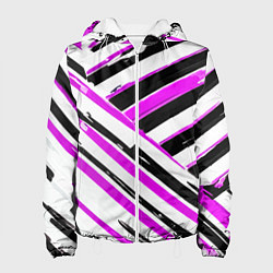 Куртка с капюшоном женская Розово-чёрные полосы на белом фоне, цвет: 3D-белый