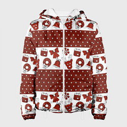 Куртка с капюшоном женская Новогодний паттерн, цвет: 3D-белый