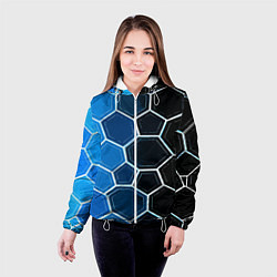 Куртка с капюшоном женская Белые шестиугольники на чёрно-синем фоне, цвет: 3D-белый — фото 2