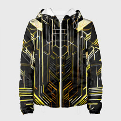 Куртка с капюшоном женская Gold lines on a black background, цвет: 3D-белый