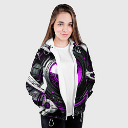 Куртка с капюшоном женская Фиолетовая сфера киберпанк, цвет: 3D-белый — фото 2