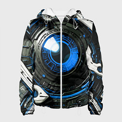Куртка с капюшоном женская Синяя сфера киберпанк, цвет: 3D-белый
