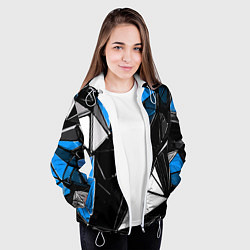 Куртка с капюшоном женская Сине-белые рельефные треугольники на чёрном фоне, цвет: 3D-белый — фото 2