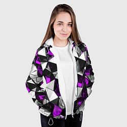 Куртка с капюшоном женская Фиолетово-белые рельефные треугольники на чёрном ф, цвет: 3D-белый — фото 2