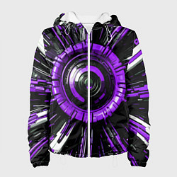 Куртка с капюшоном женская Чёрно-фиолетовая сфера киберпанк, цвет: 3D-белый