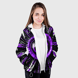 Куртка с капюшоном женская Чёрно-фиолетовая сфера киберпанк, цвет: 3D-белый — фото 2