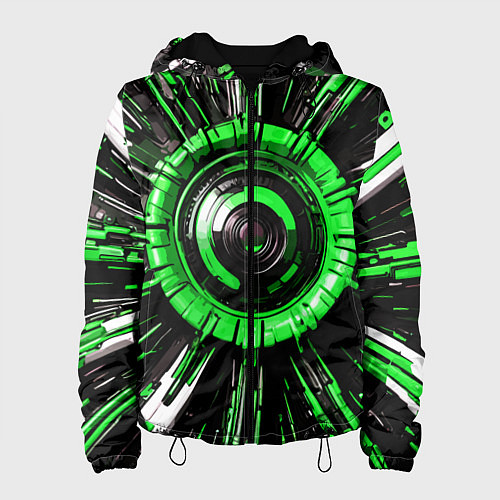 Женская куртка Чёрно-зелёная сфера киберпанк / 3D-Черный – фото 1