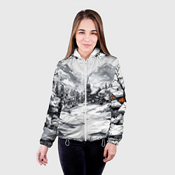 Куртка с капюшоном женская Город в снегу перед новым годом, цвет: 3D-белый — фото 2