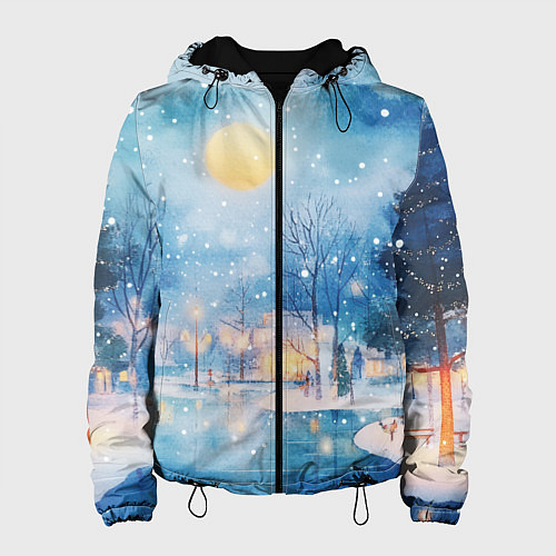 Женская куртка Новогодняя атмосфера - акварель / 3D-Черный – фото 1