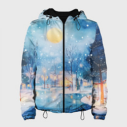 Куртка с капюшоном женская Новогодняя атмосфера - акварель, цвет: 3D-черный