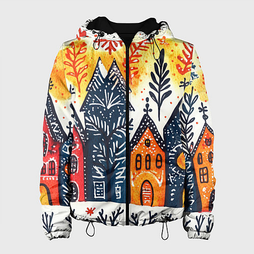 Женская куртка Разноцветные новогодние дома / 3D-Черный – фото 1