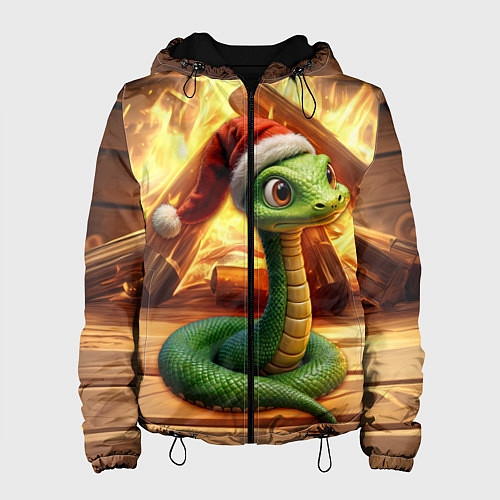 Женская куртка Зеленая новогодняя змея 2025 года / 3D-Черный – фото 1