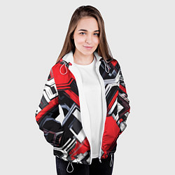Куртка с капюшоном женская Красно-белый техно паттерн, цвет: 3D-белый — фото 2