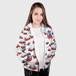 Куртка с капюшоном женская Снегири в шапочках на рябине, цвет: 3D-белый — фото 2