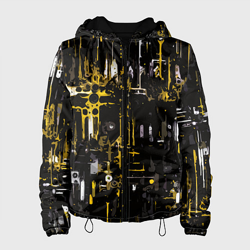 Женская куртка Бело-жёлтая абстракция на чёрном фоне / 3D-Черный – фото 1