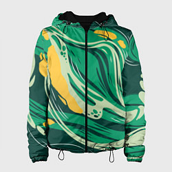 Куртка с капюшоном женская Абстрактные полосы в зелёных тонах, цвет: 3D-черный